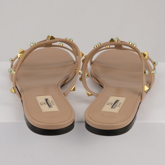 Valentino Rockstud Flat Sandal with Cabochon Stones, Rose Cannelle, EU 39 - Picture 5 of 12